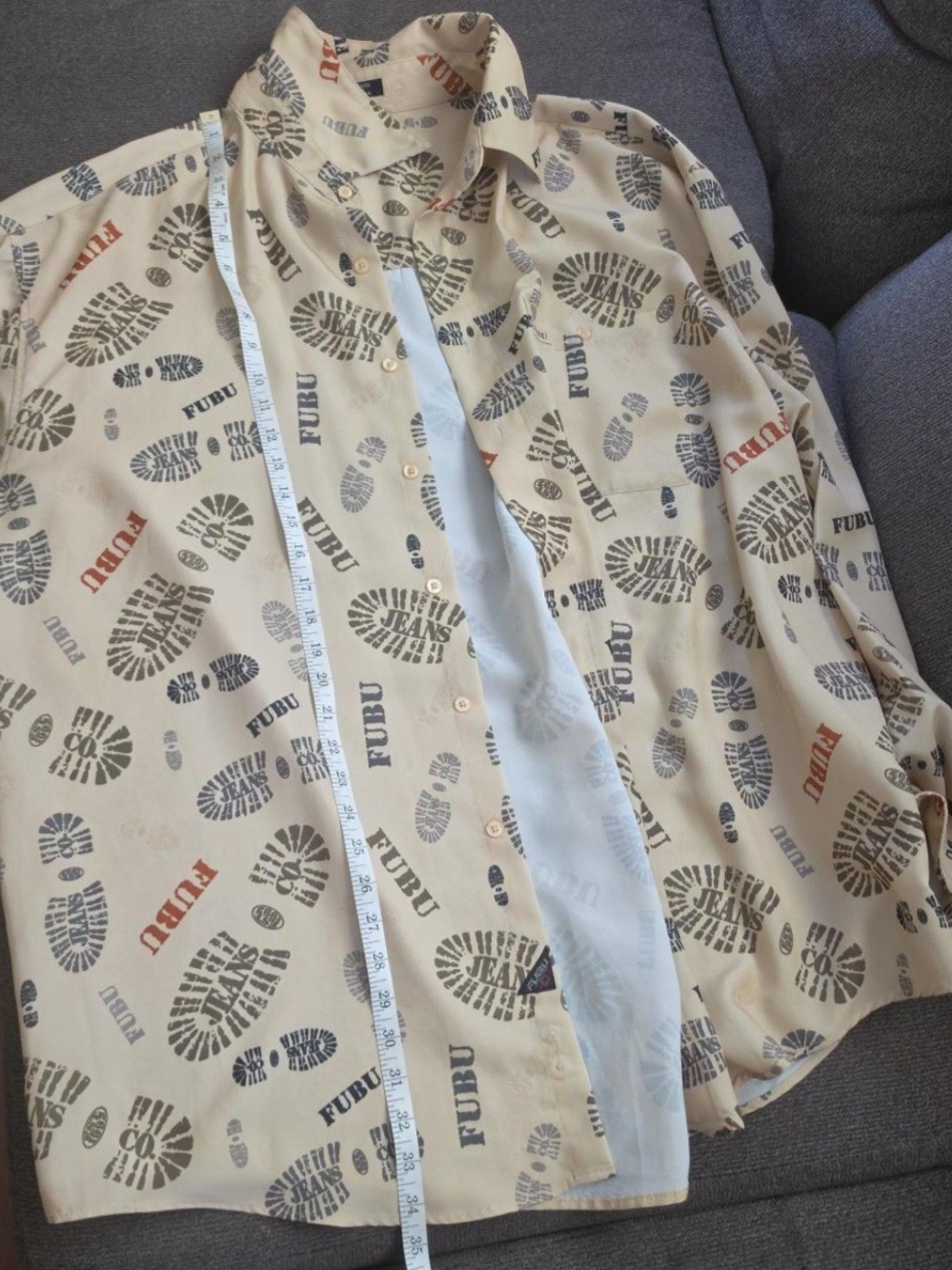 FUBU Men's Beige Logo-Print Button-Up Shirt